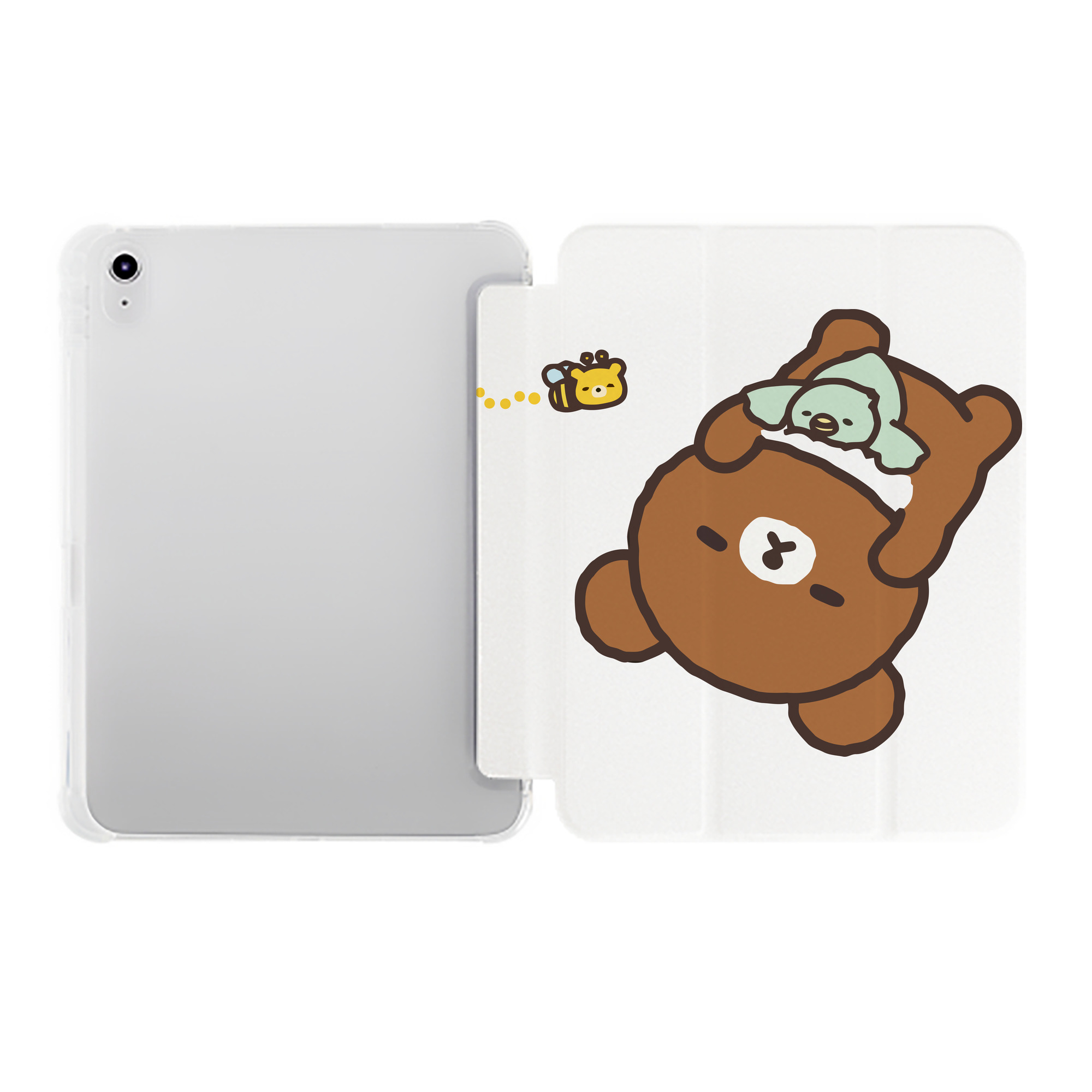 （画像用） リラックマ リラックマ キイロイトリ Rilakkuma Korilakkuma Kiiroitori IPad ケース ペン収納付き 三つ折りスタンド PUレザー×シリコン 対応機種9.5/10.5/10.9インチ